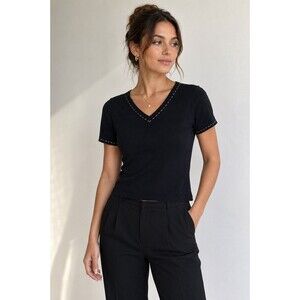 VTG Escio Black Stretchy Silky Nylon Knit Top Womens S Y2K 2000s Career Office